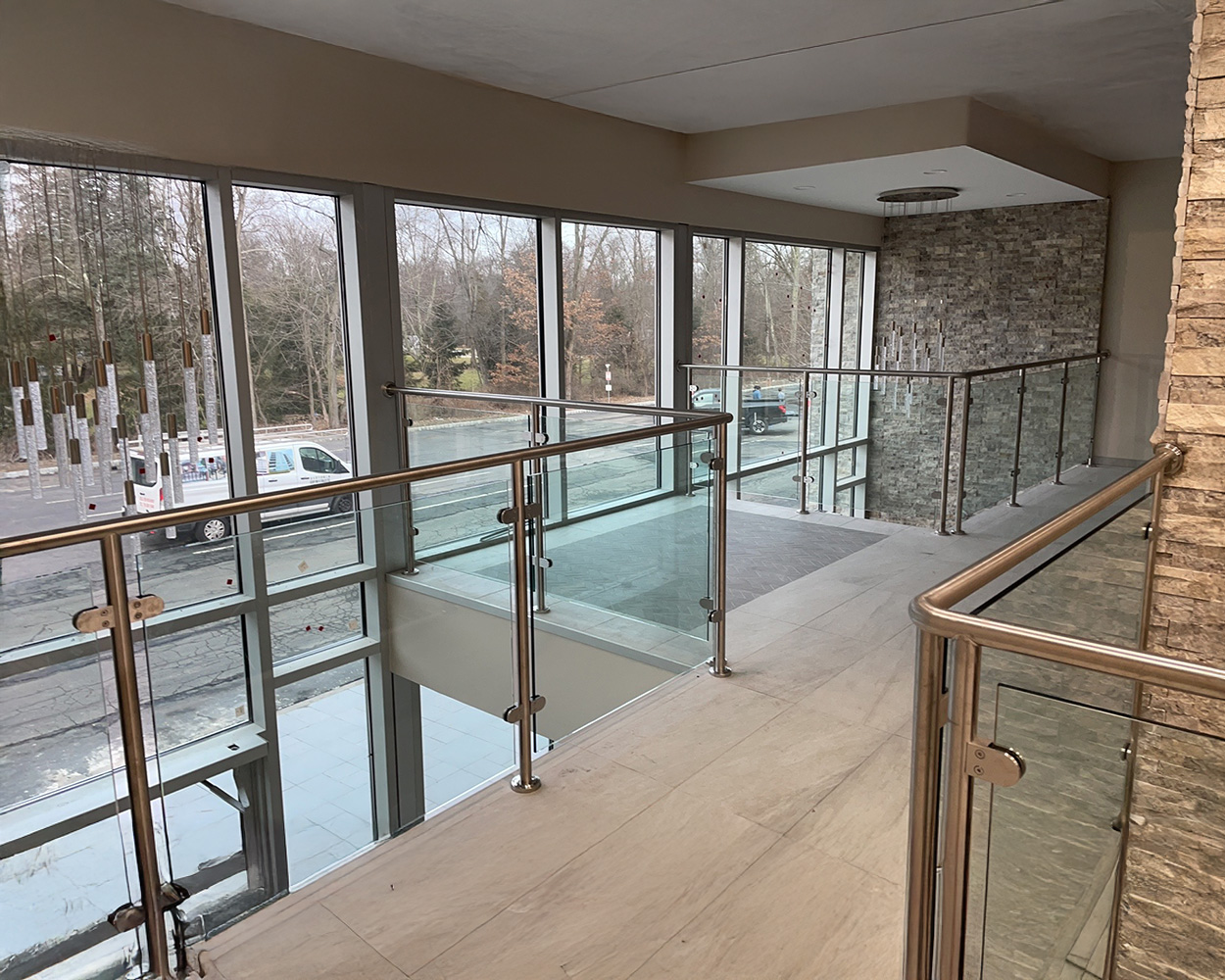 Custom Glass Stair Railing System (Frameless Panels + Stainless Steel Hardware + Optional Powder-Coated Finish)
